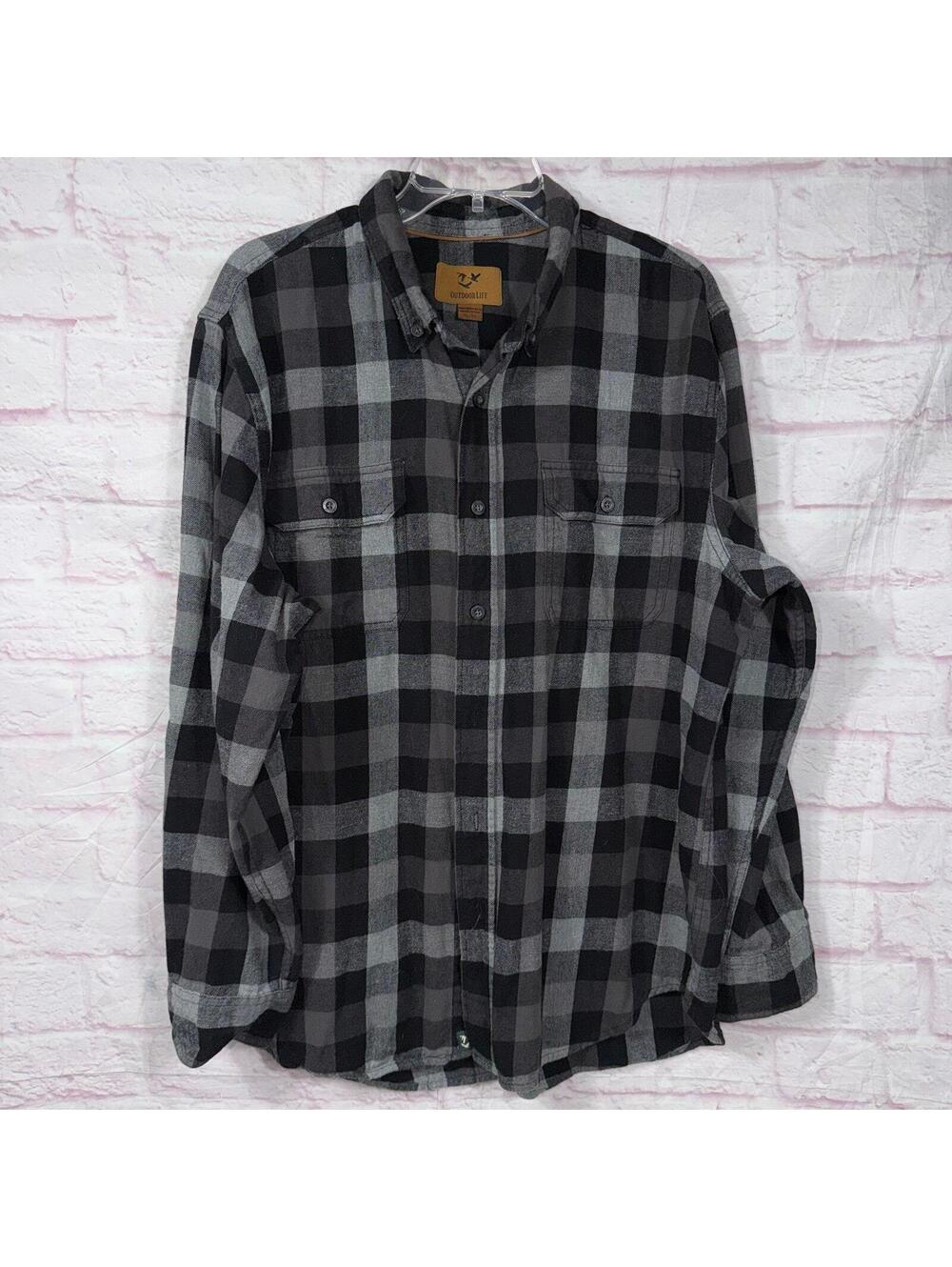 Outdoor Life Buffalo Plaid Flannel Shirt Men’s XL Gray Black Button Front